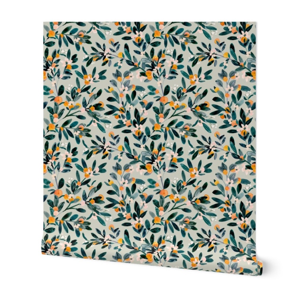 Spoonflower Clementine Sage Wallpaper (3 rolls) each Prepasted 2' x 9’